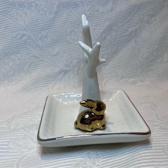 Sagebrook Home White Ceramic Jewelry Tray Decorative Plate Tree Bunny Gift - Picture 4 of 9